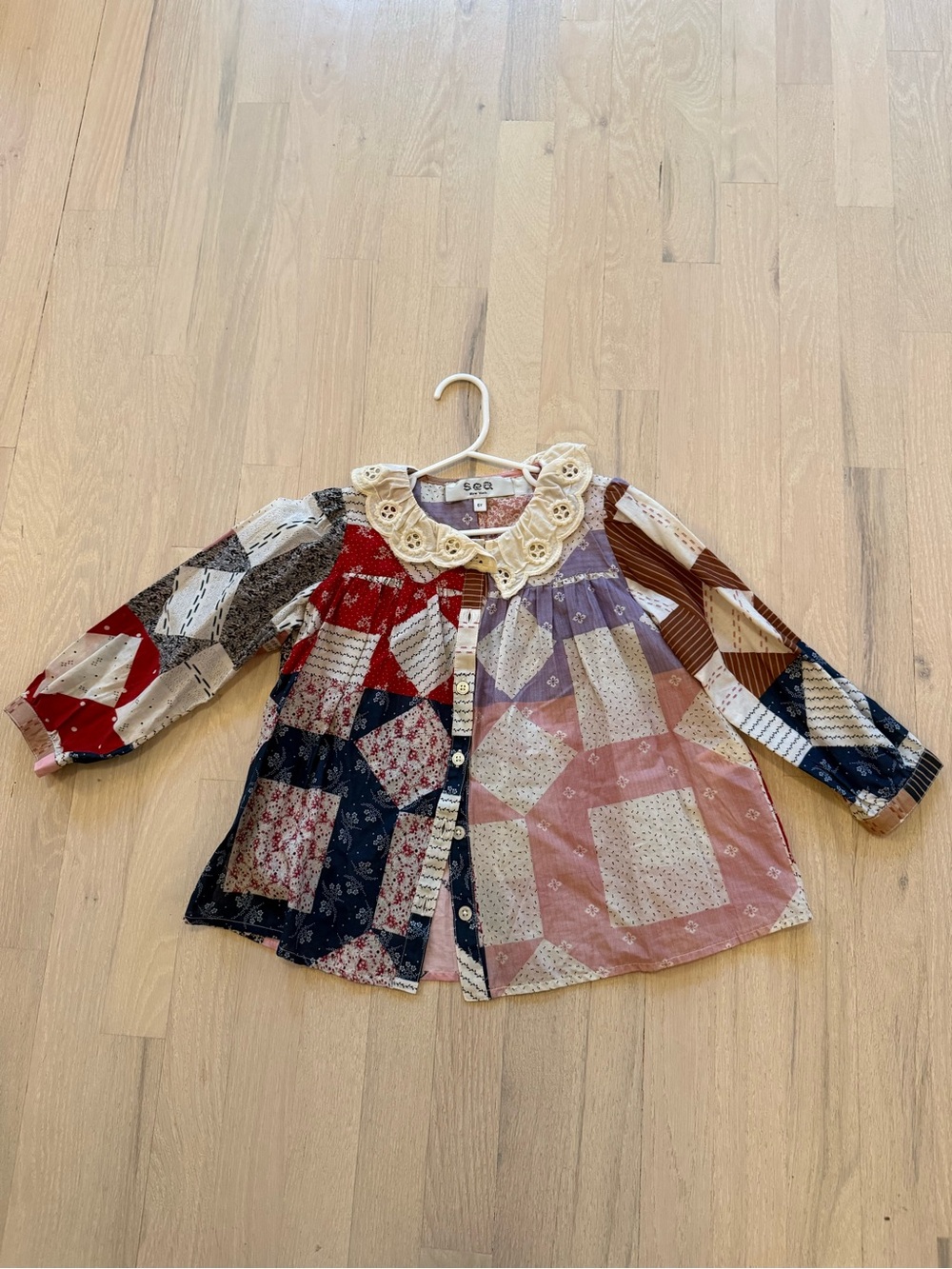 SEA NEW YORK - Patchwork Button-Front Top with Lace Collar - Multicolor